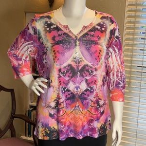 Style & Co. 3/4 Sleeve Butterfly Theme Top sz 2X